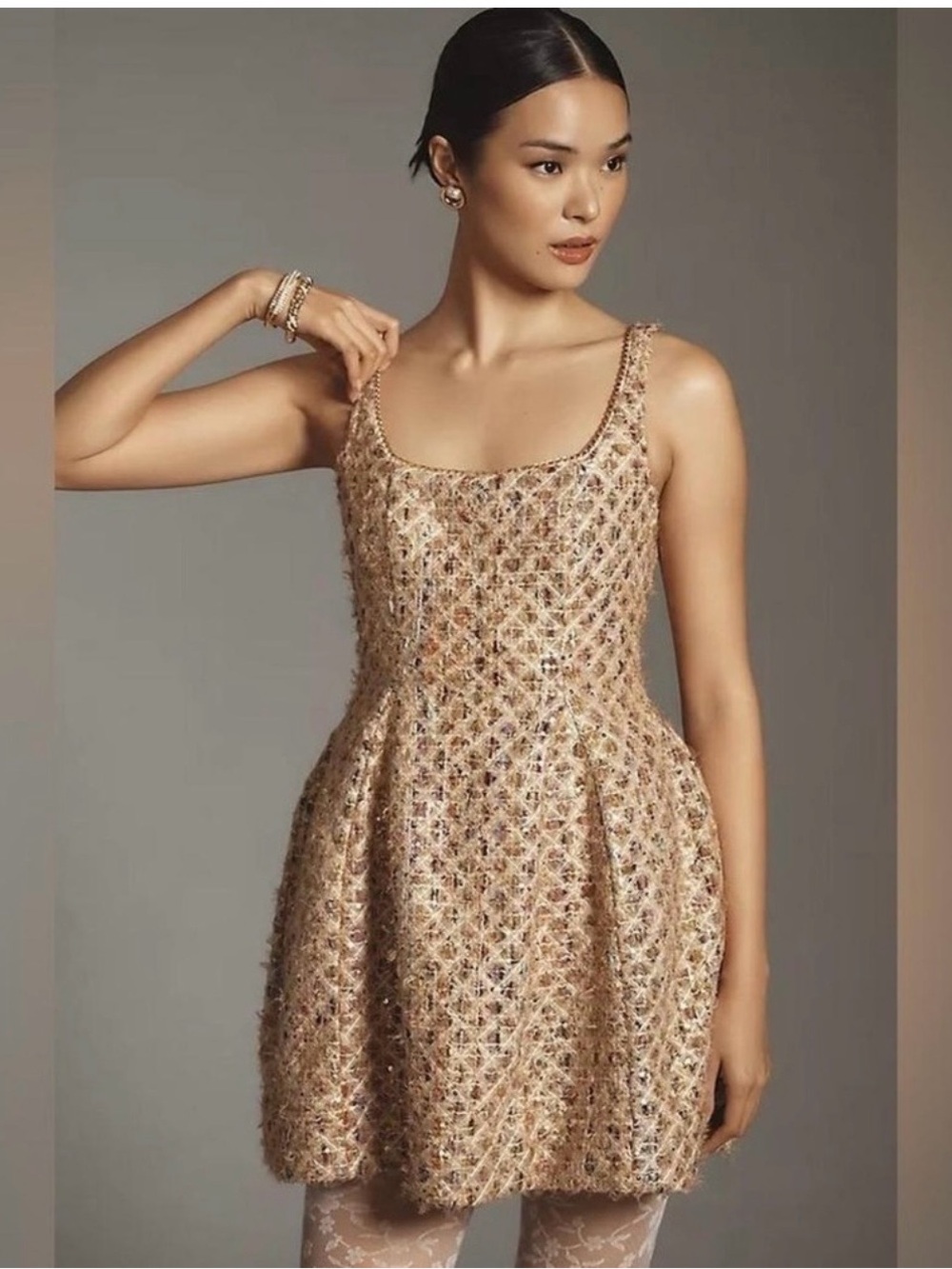 Maeve Gold Textured Mini Dress